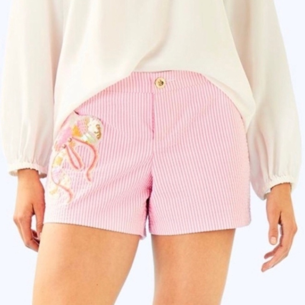 Lilly Pulitzer Seersucker Callahan Party Shorts 14 Pink White